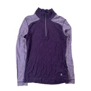 Smartwool Women Purple Merino Wool 1/4 Zip Striped Long Sleeve Sweater